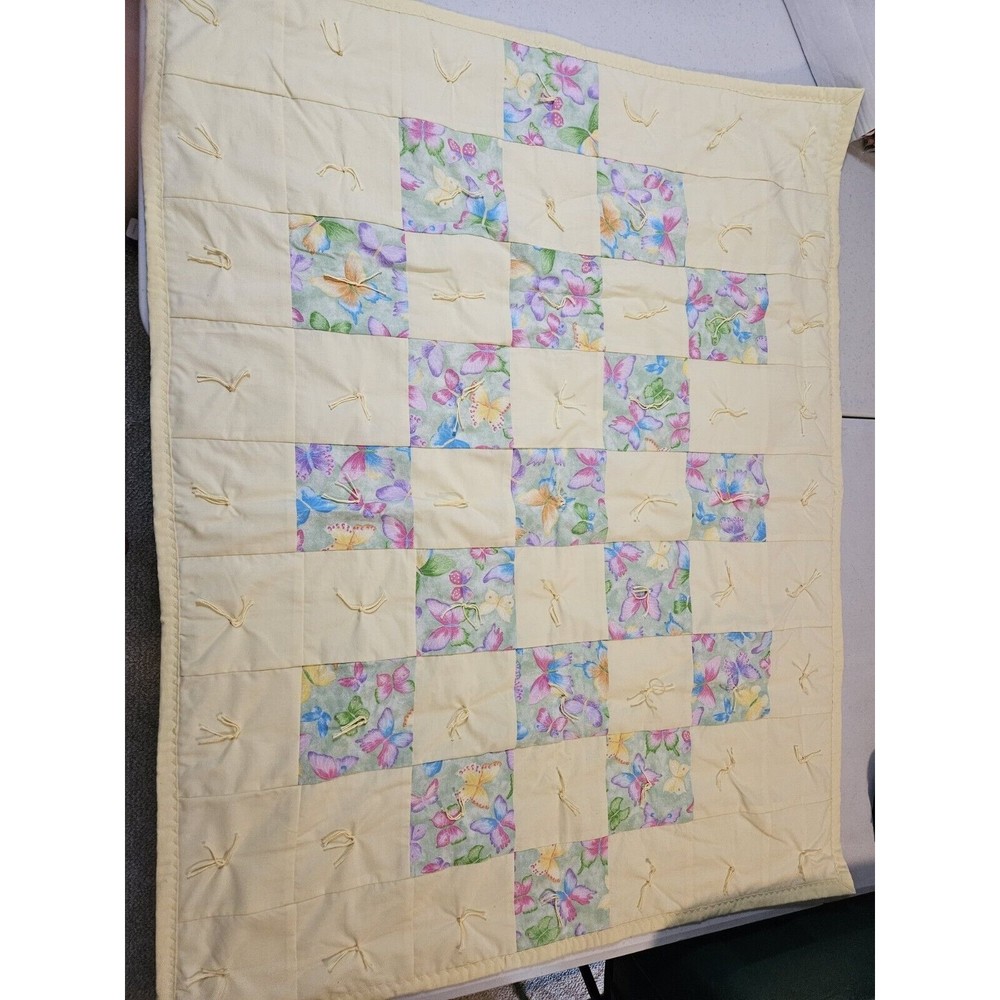 Quilt Yellow Butterfly Butterflies Baby Crib Lap Doll Blanket Toss Pink Purple